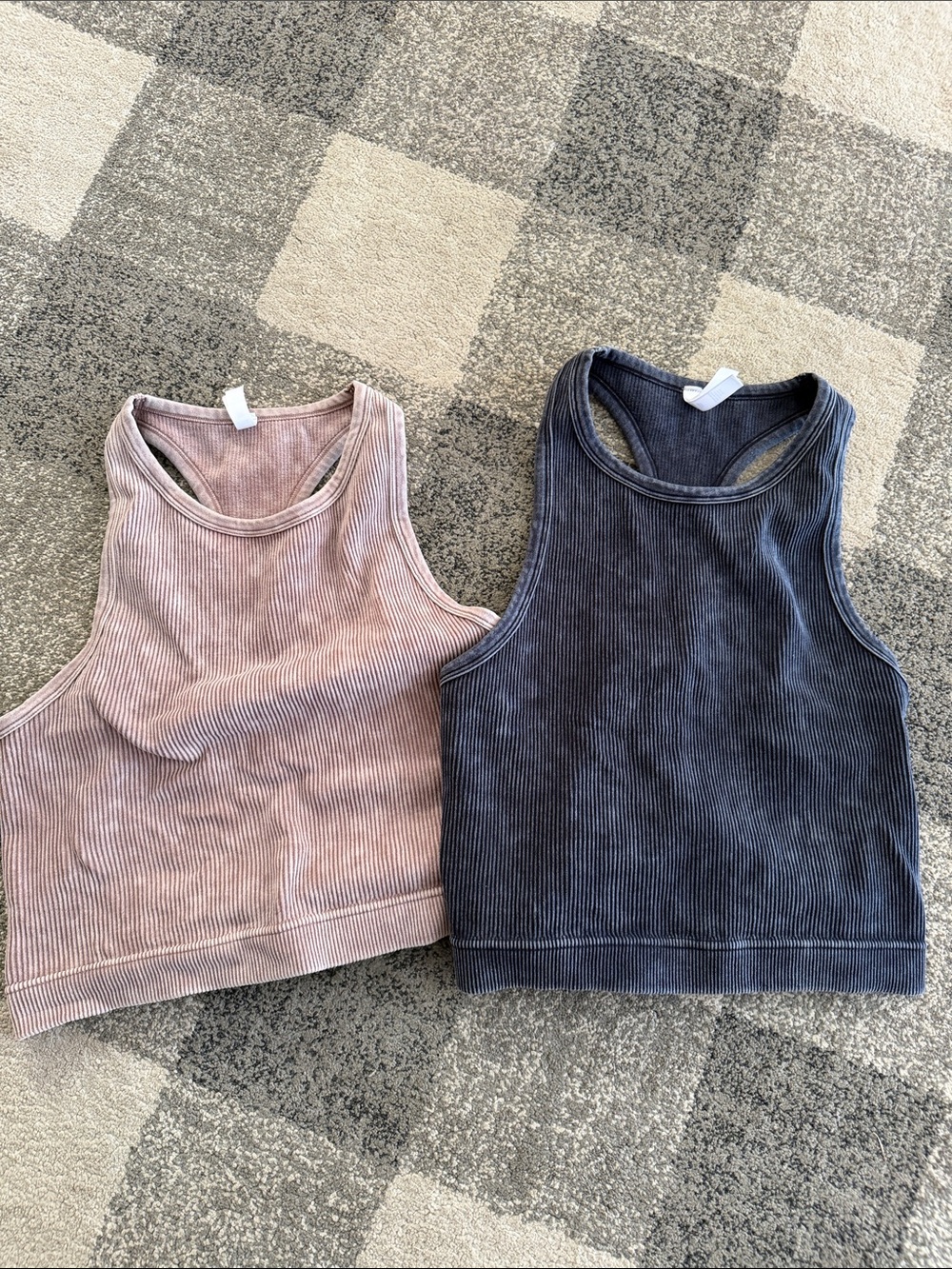 Zenana Outfitters Ribbed Tank Tops in Tan and Charcoal L/XL